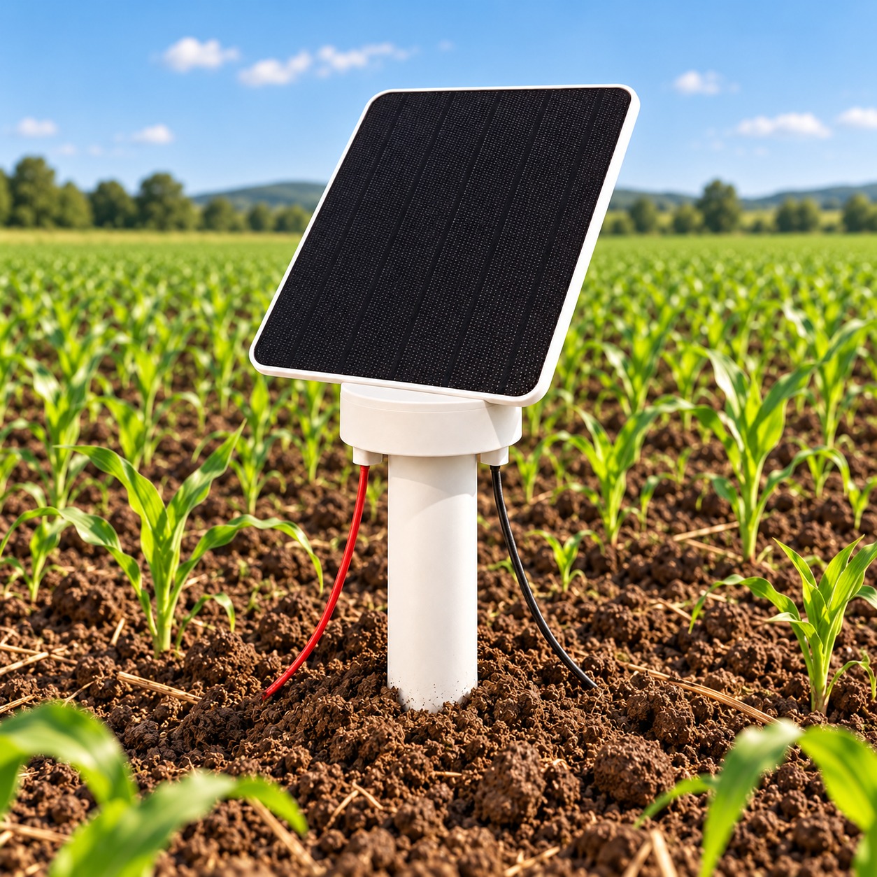 Field Node Geosensix alimentato a energia solare installato in un campo coltivato